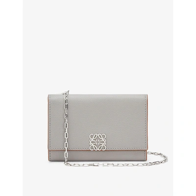 Shop Loewe Anagram-embellished Grained-leather Wallet-on-chain In Smoke