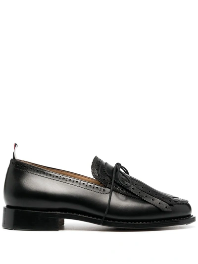 Shop Thom Browne Fringe-detail Loafers In Black
