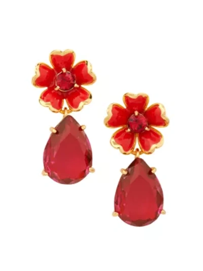 Shop Kate Spade Women's Glass Crystal & Enamel Flower Drop Earrings In Red Mult