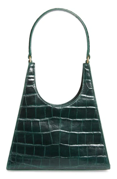 Shop Staud Small Rey Leather Shoulder Bag In Ivy Green