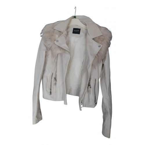 guess white leather jacket