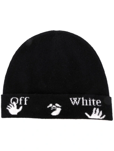 Shop Off-white Black Wool Beanie Hat In Nero