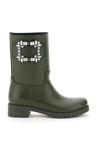 Shop Roger Vivier Tempete Viv Rain Boots In Militare Scuro (green)