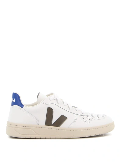 Shop Veja V-10 Leather In Extra White Kaki Indigo