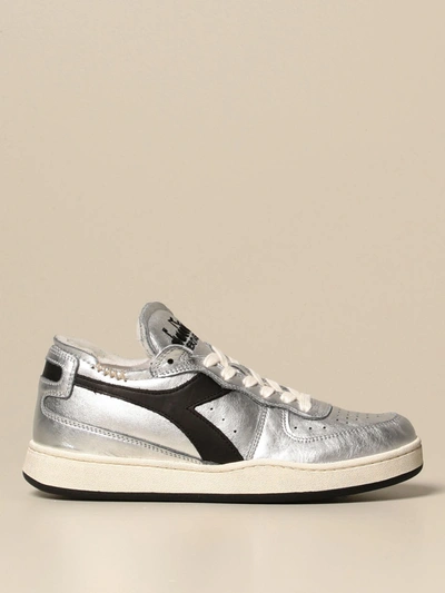 Shop Diadora Mi Basket Row Cut Sneakers In Leather In Silver