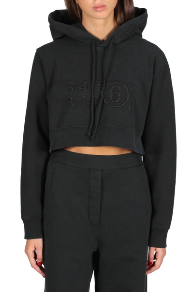 Shop Mm6 Maison Margiela Cropped Hoodie In Nero