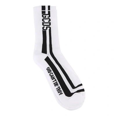 Shop Gcds White Cotton Socks With Contrasting Stripes