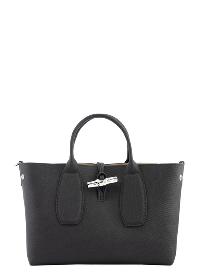 Shop Longchamp Roseau Top Handle Bag M In Black