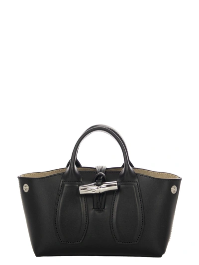 Shop Longchamp Roseau Top Handle Bag Xs In Black