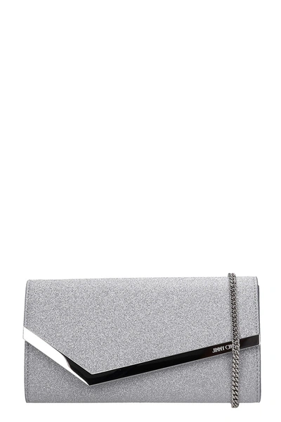 Shop Jimmy Choo Emmie Igt Clutch In Silver Leather