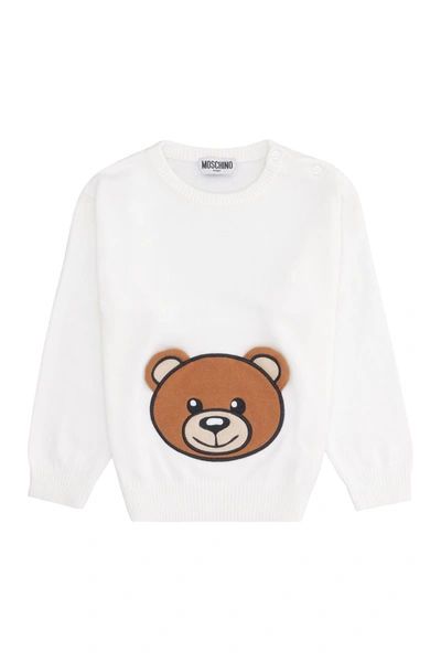 Shop Moschino Crew-neck Cotton Blend Sweater In Panna