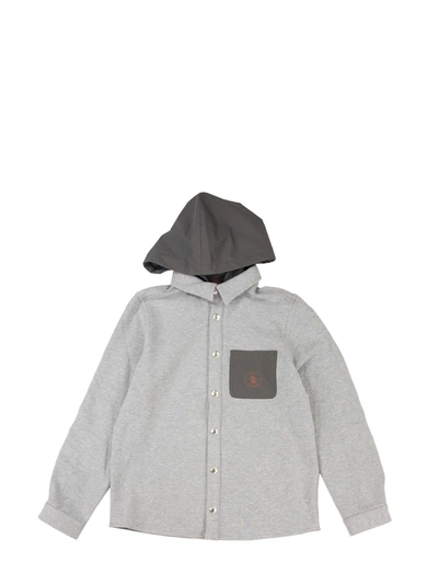 Shop Brunello Cucinelli Comfort Cotton French Terry Shirt-style Hooded Sweatshirt In Grey