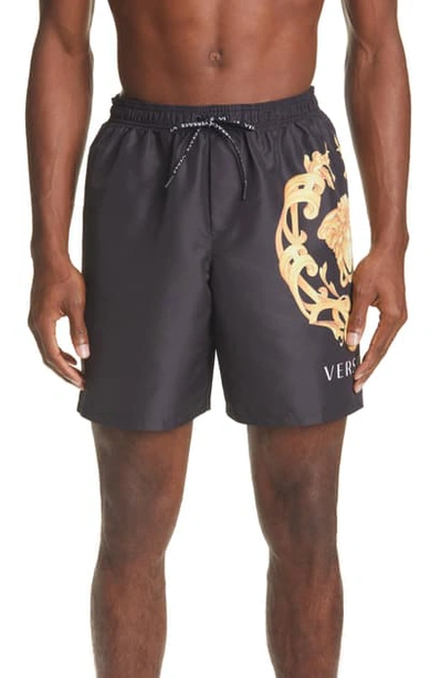 Shop Versace Medusa Logo Swim Trunks In Black