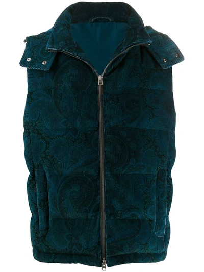 Shop Etro Paisley-print Quilted Gilet In Blue