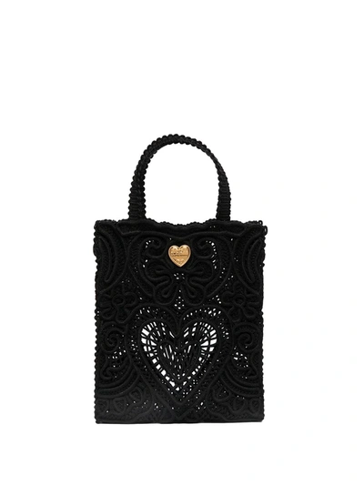 Shop Dolce & Gabbana Sicily Cordonetto Tote Bag In Black