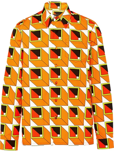 Shop Prada Geometric-print Cotton Shirt In Orange