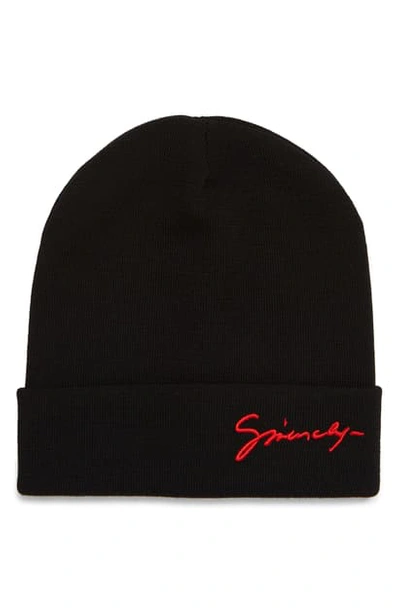 Shop Givenchy Signature Embroidered Wool Beanie In Black/ Red
