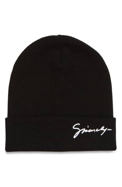 Shop Givenchy Signature Embroidered Wool Beanie In Black/ White