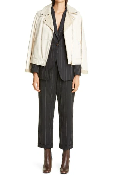 Shop Brunello Cucinelli Monili Stripe Wide Leg Crop Pants In Black