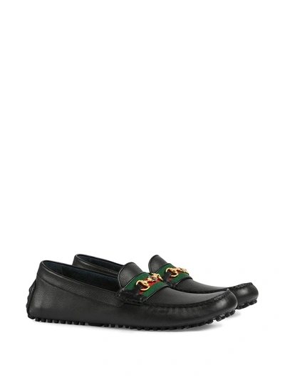 Shop Gucci Leather Drivers With Web In Black