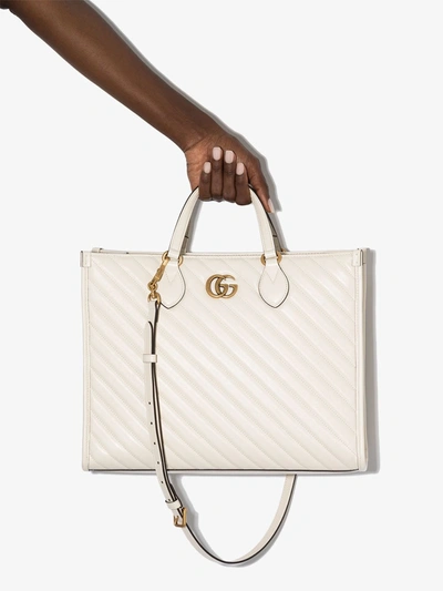 Shop Gucci Gg Marmont Leather Tote Bag In White