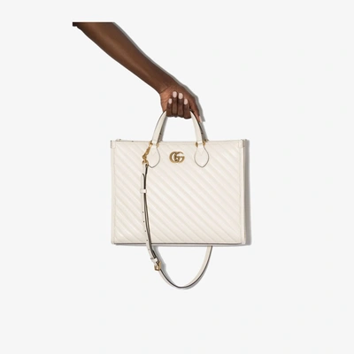 Shop Gucci Gg Marmont Leather Tote Bag In White