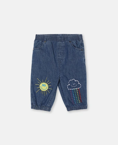 Shop Stella Mccartney Kids Blue Weather Embroidery Chambray Trousers