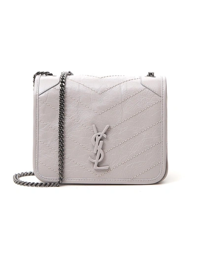 Shop Saint Laurent Niki Chain Grey Leather Shoulder Bag