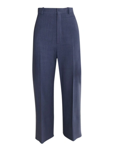 Shop Jacquemus Navy Linen-blend Pants In Blue