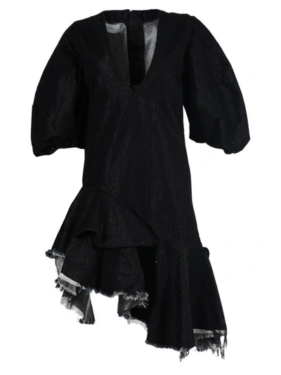 Shop Marques' Almeida Asymmetric Hemline Denim Dress In Black