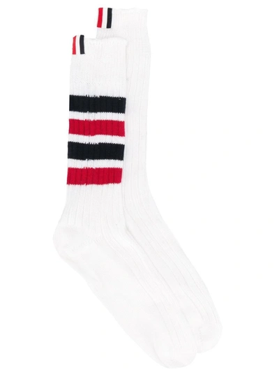 Shop Thom Browne Ankle High Stripe Socks In White