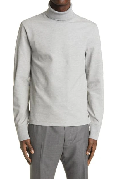 Shop Thom Browne Varsity Sport Cotton Blend Pique Turtleneck In Light Grey
