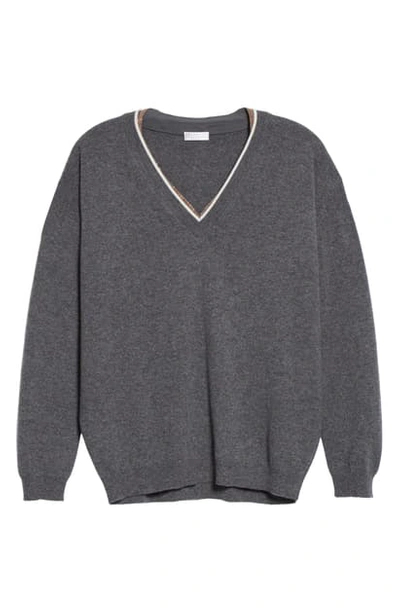 Shop Brunello Cucinelli Layered Monili Wool, Cashmere & Silk Sweater In Charcoal