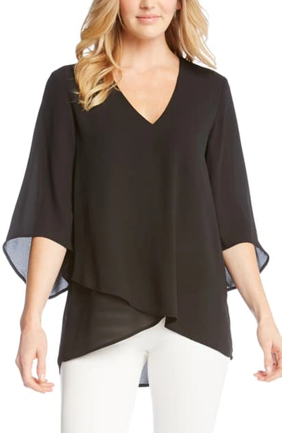 Shop Karen Kane Three Quarter Sleeve Crossover Top In Black