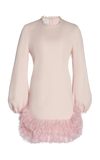 Shop Giambattista Valli Pearl-embellished Ruffled Crepe Mini Dress In Pink