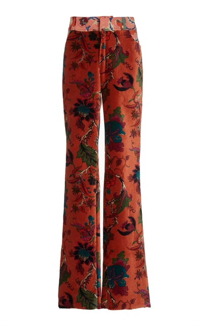 Shop Alix Of Bohemia Bunny Cinnamon Print Velvet Flared Pants In Orange