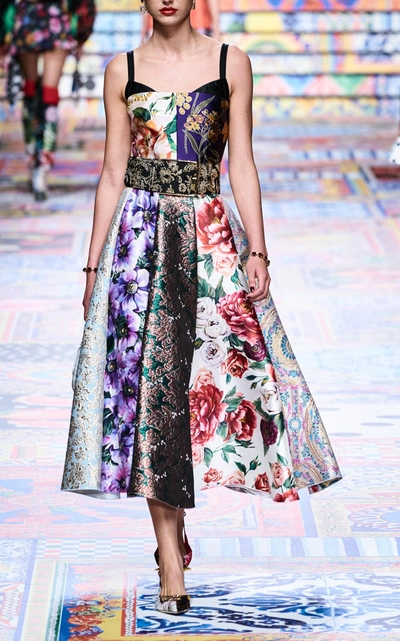 Shop Dolce & Gabbana Women's Patchwork Silk-blend Jacquard Midi Dress In Multi