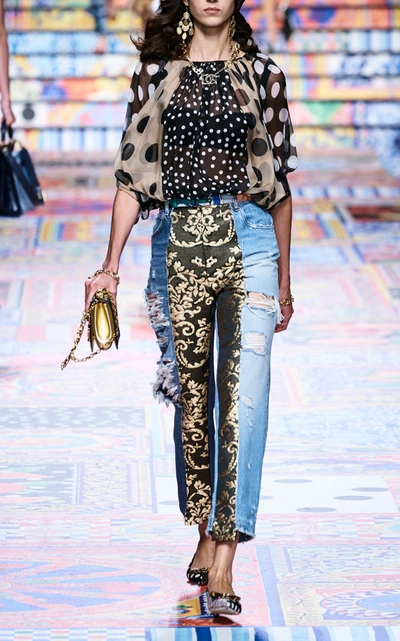 Shop Dolce & Gabbana Women's Puff-sleeve Printed Silk Chiffon Top In Multi