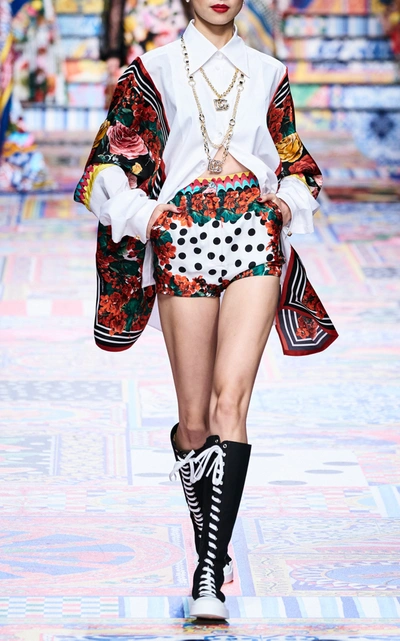 Shop Dolce & Gabbana Printed Silk-twill Shorts In Multi