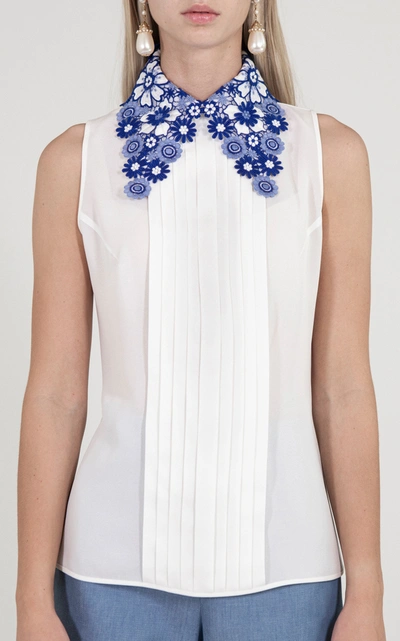 Shop Andrew Gn Floral-embroidered Silk Collared Bib In Multi