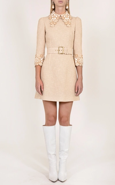 Shop Andrew Gn Women's Embroidered Cuff Mini Dress In Multi,neutral