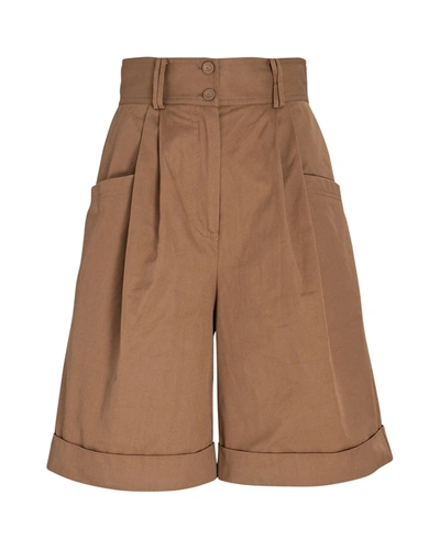 Shop Aje Parity Cuffed Cotton Twill Shorts In Brown