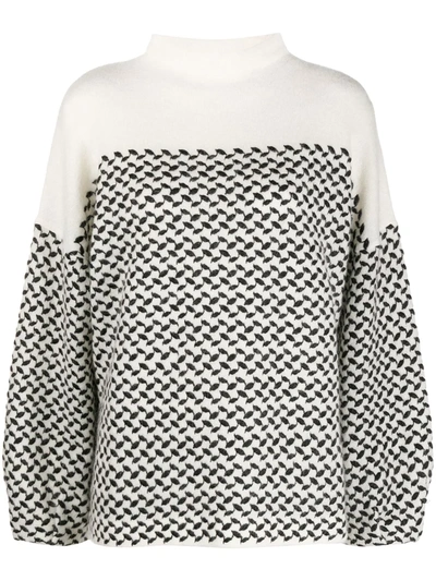 Shop Lala Berlin Leaf Print Cashmere Jumper In White