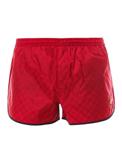 Shop Gucci Swim Trunks With Gg And Bee In Red