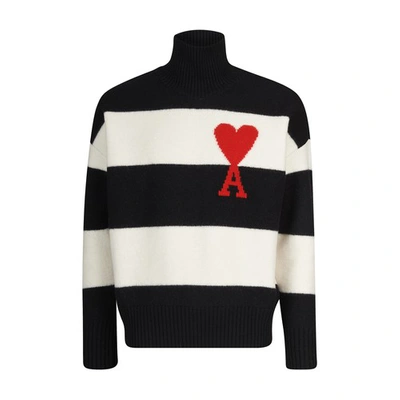 Shop Ami Alexandre Mattiussi De Coeur Turtleneck Sweater In Black/ White