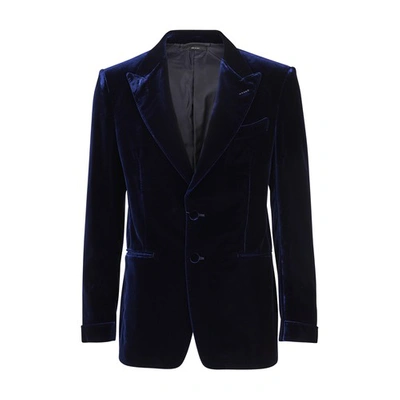 Shop Tom Ford Velvet Jacket In Dark Navy