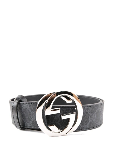 Shop Gucci Gg Supreme And Leather Belt In Black