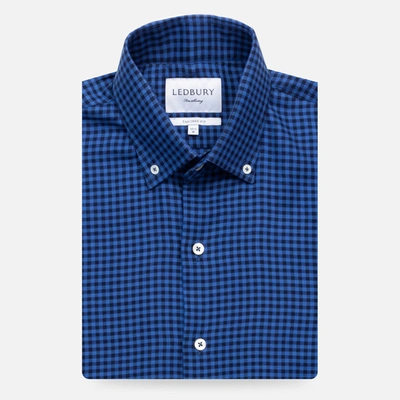 Shop Ledbury Men's Navy Blue Aerie Cashmere Gingham Casual Shirt Cotton/cashmere
