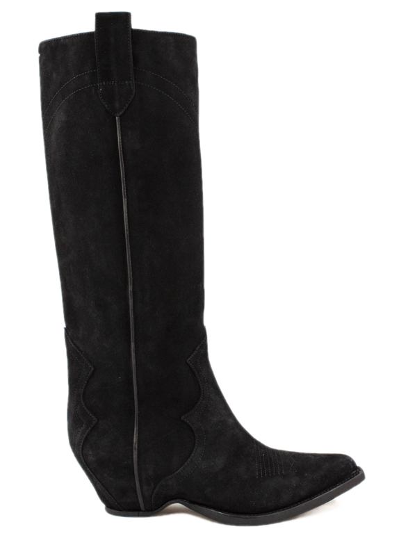 black suede cowgirl boots