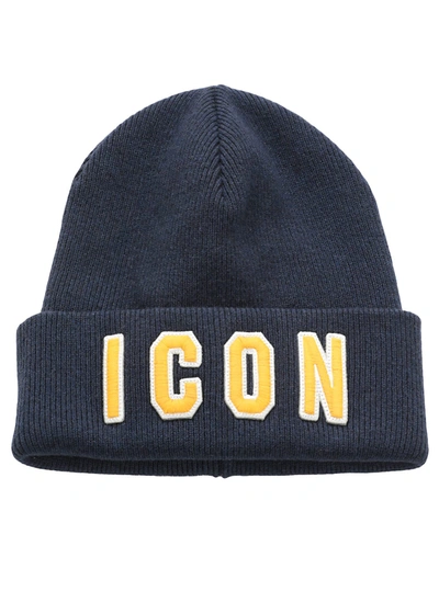 Shop Dsquared2 Icon Beanie Hat In Navy+ocra